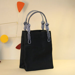 AnimazulSequence CollectionSequence Collection - 2 Knot Handle Small Tote - Black Canvas & Black & White Handle