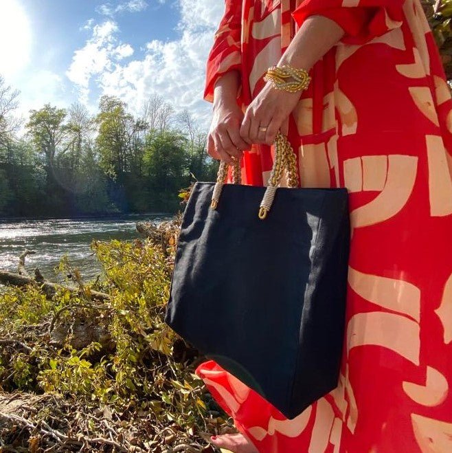 AnimazulSequence CollectionSequence Collection - Braided Handle Market Tote - Black & Gold