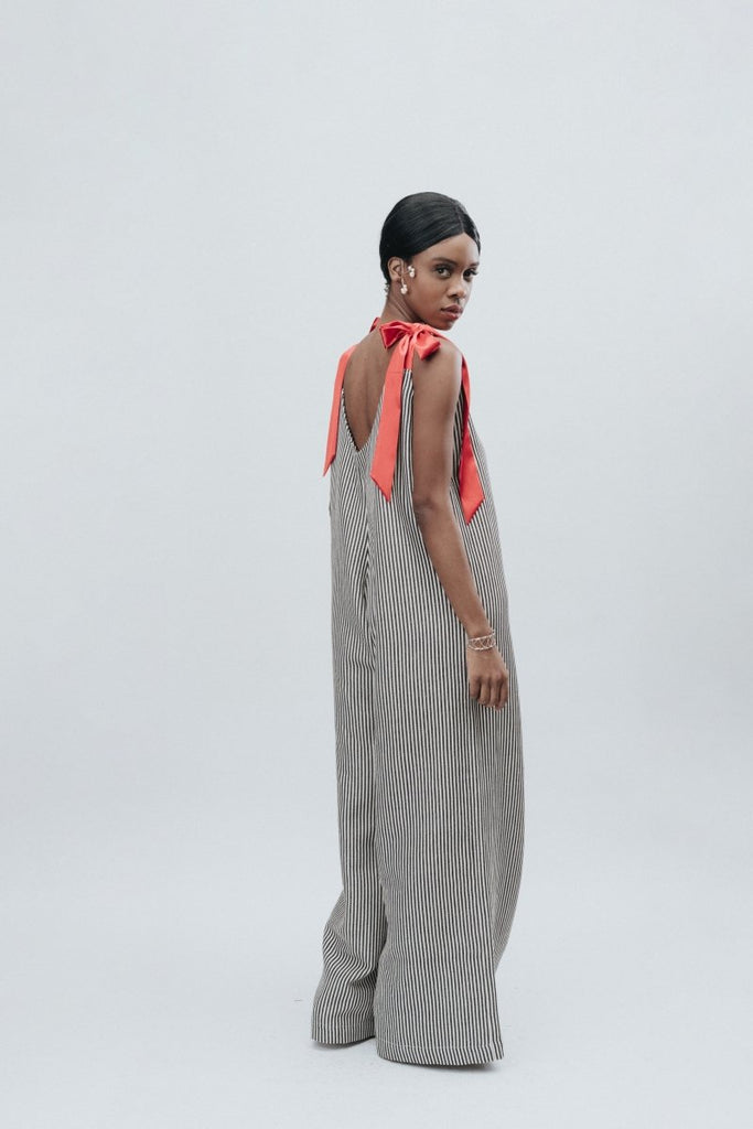 AnimazulVictoria RiveraVictoria Rivera - Striped Jumpsuit - Black, Orange & White with Orange Ribbon